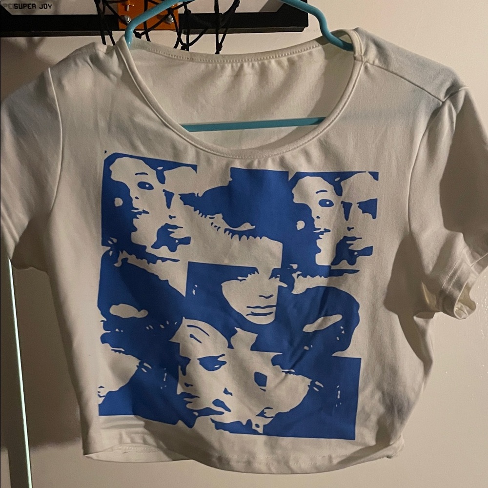 Graphic Print White and Blue Women's Top